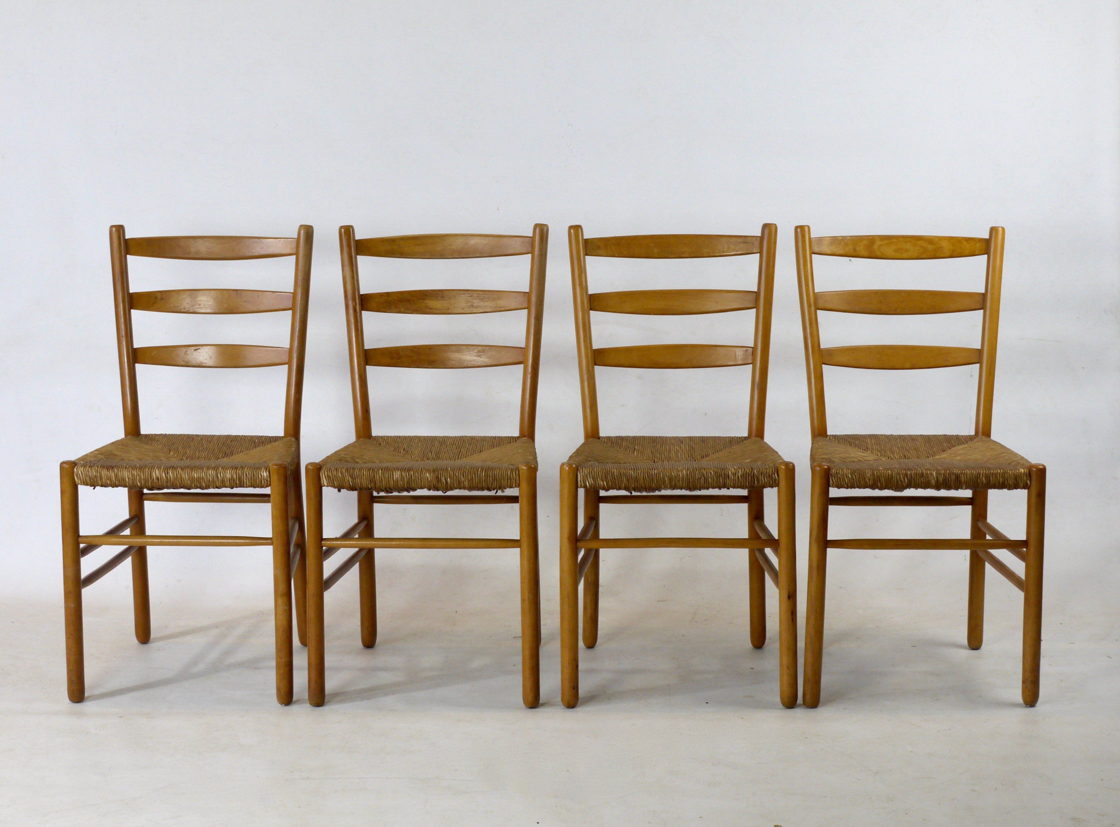 rush seated dining chairs by Hein Salomonson, 1950s, Set of 4