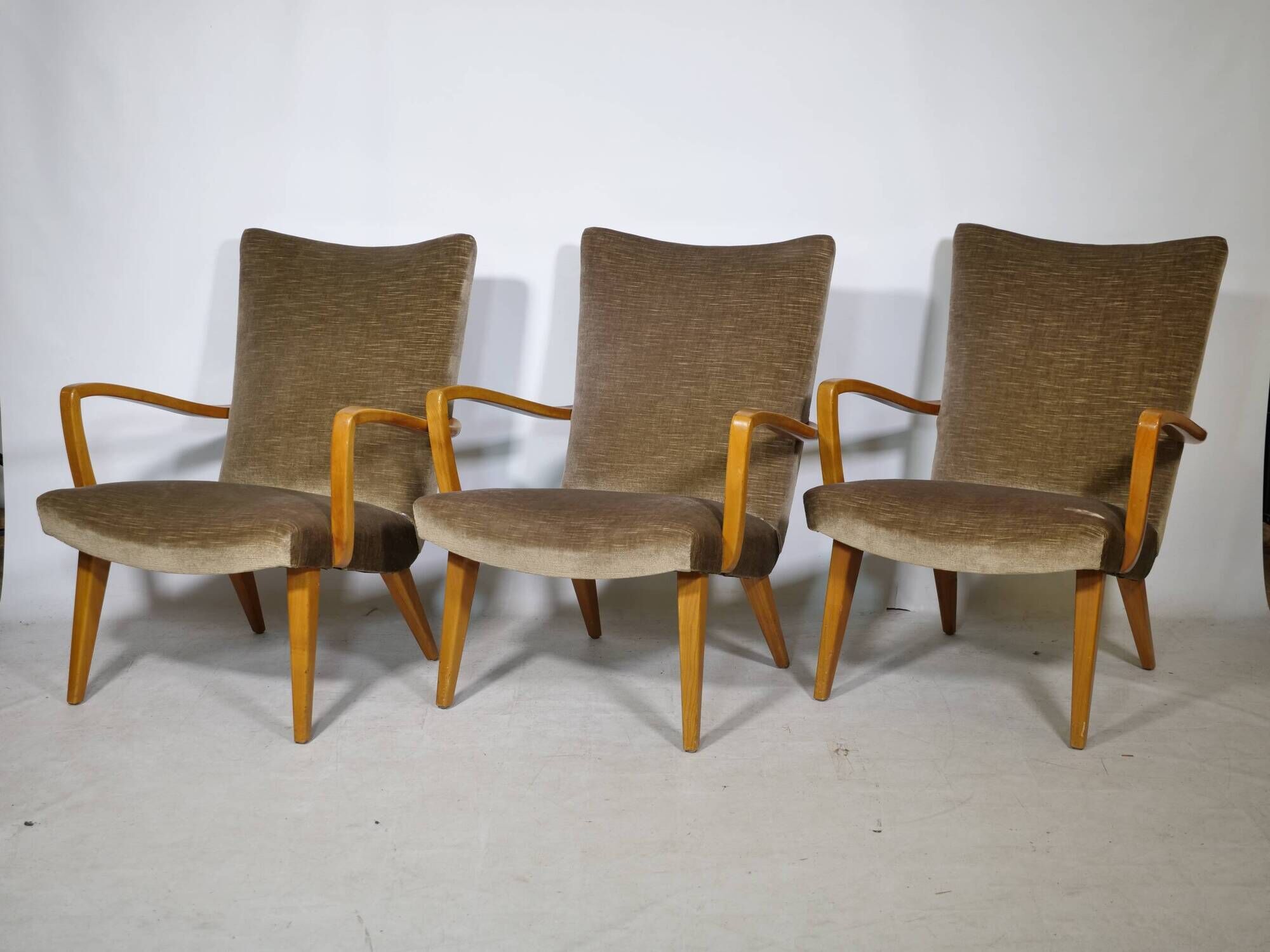 Mid Century Lounge Armchairs with Velvet Upholstery, Set of 3, 1960s