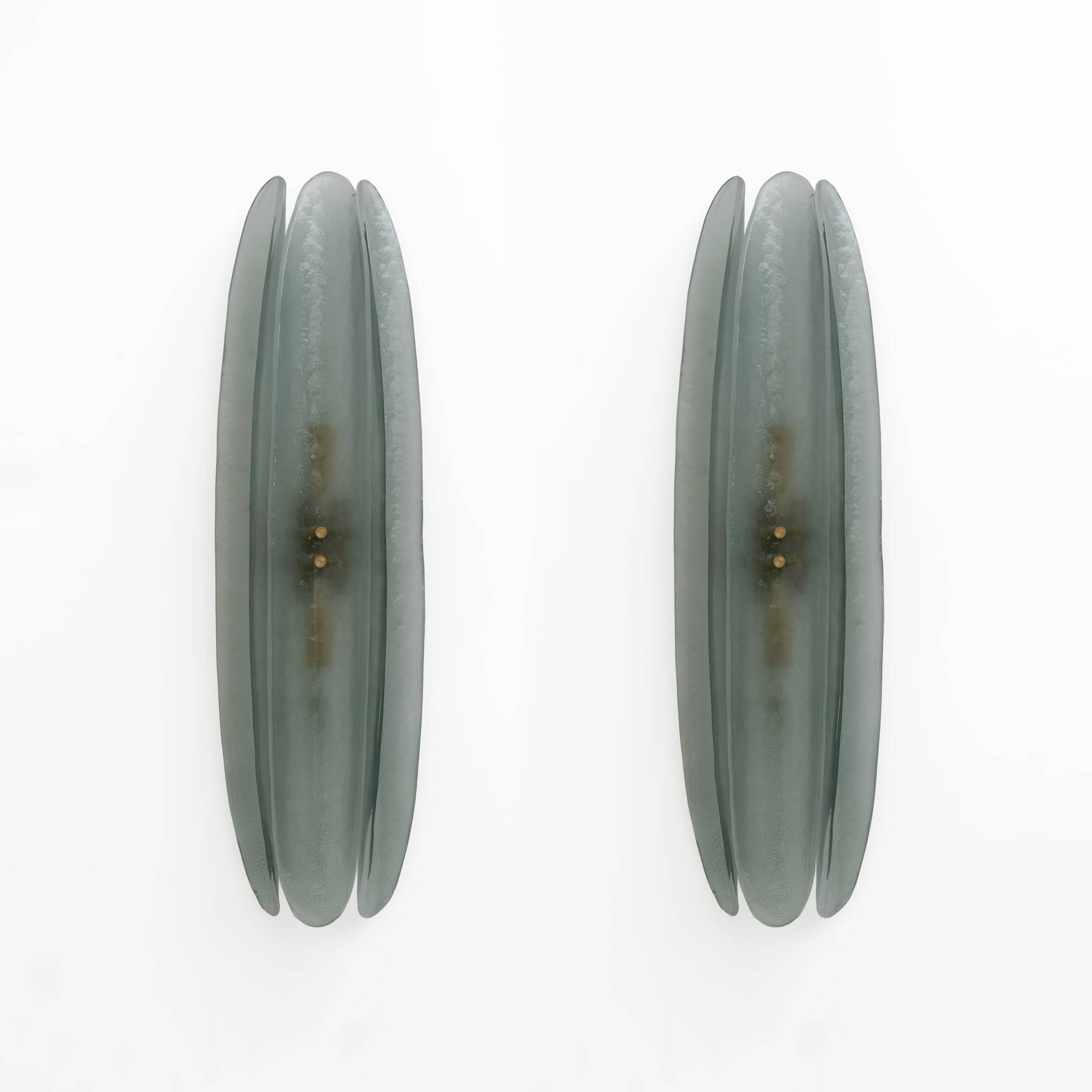 Pair of Fontana Arte Style Mid-century Modern Aqua Green Murano Glass Sconces