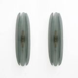 Pair of Fontana Arte Style Mid-century Modern Aqua Green Murano Glass Sconces