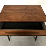 Teak bedside table on casters, vintage 60s end table