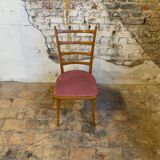 Set of 4 vintage Scandinavian style chairs with old pink velvet seat