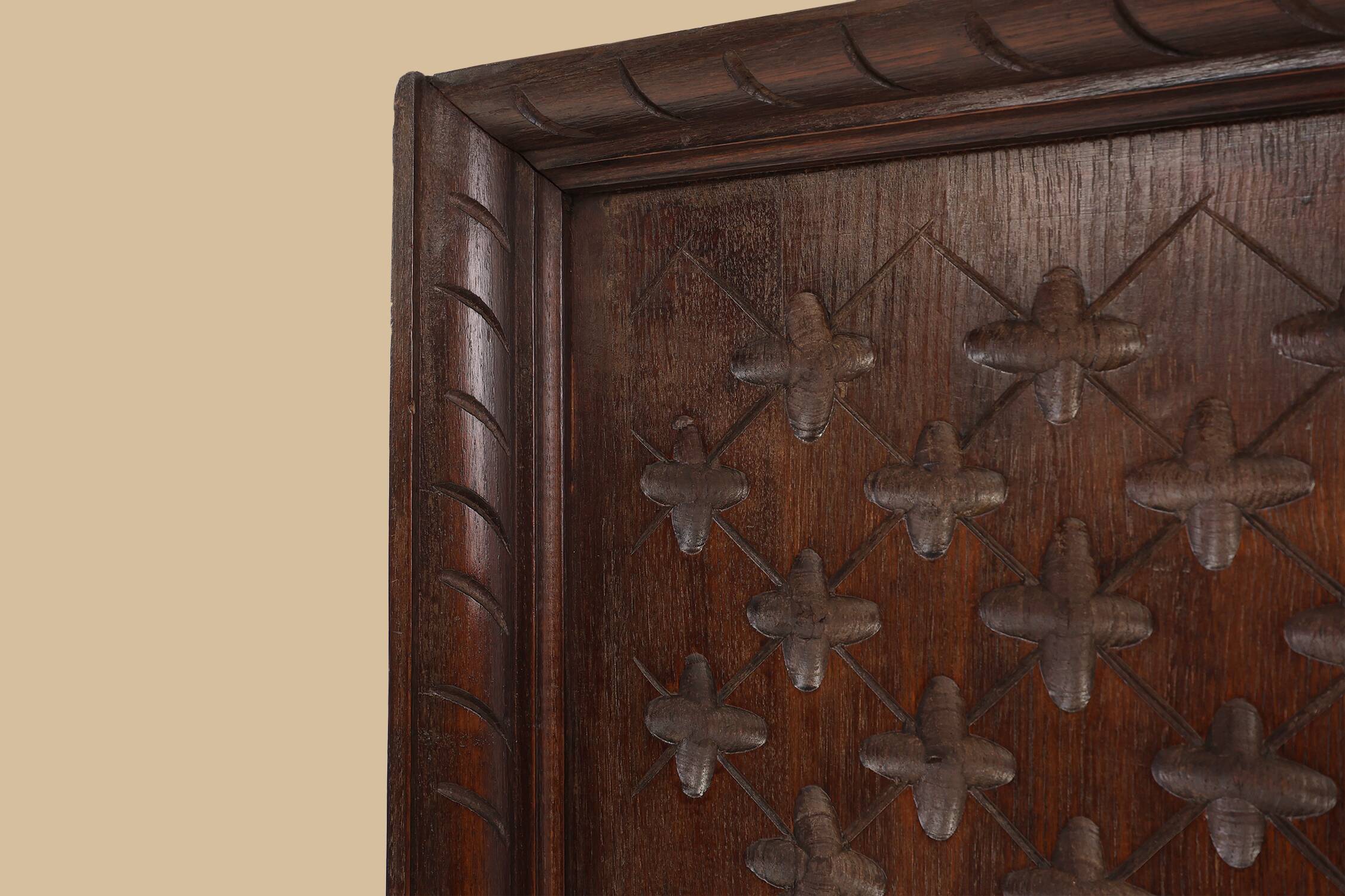 Large carved Portugees Neo-Gothic oak wall panel, 1850s