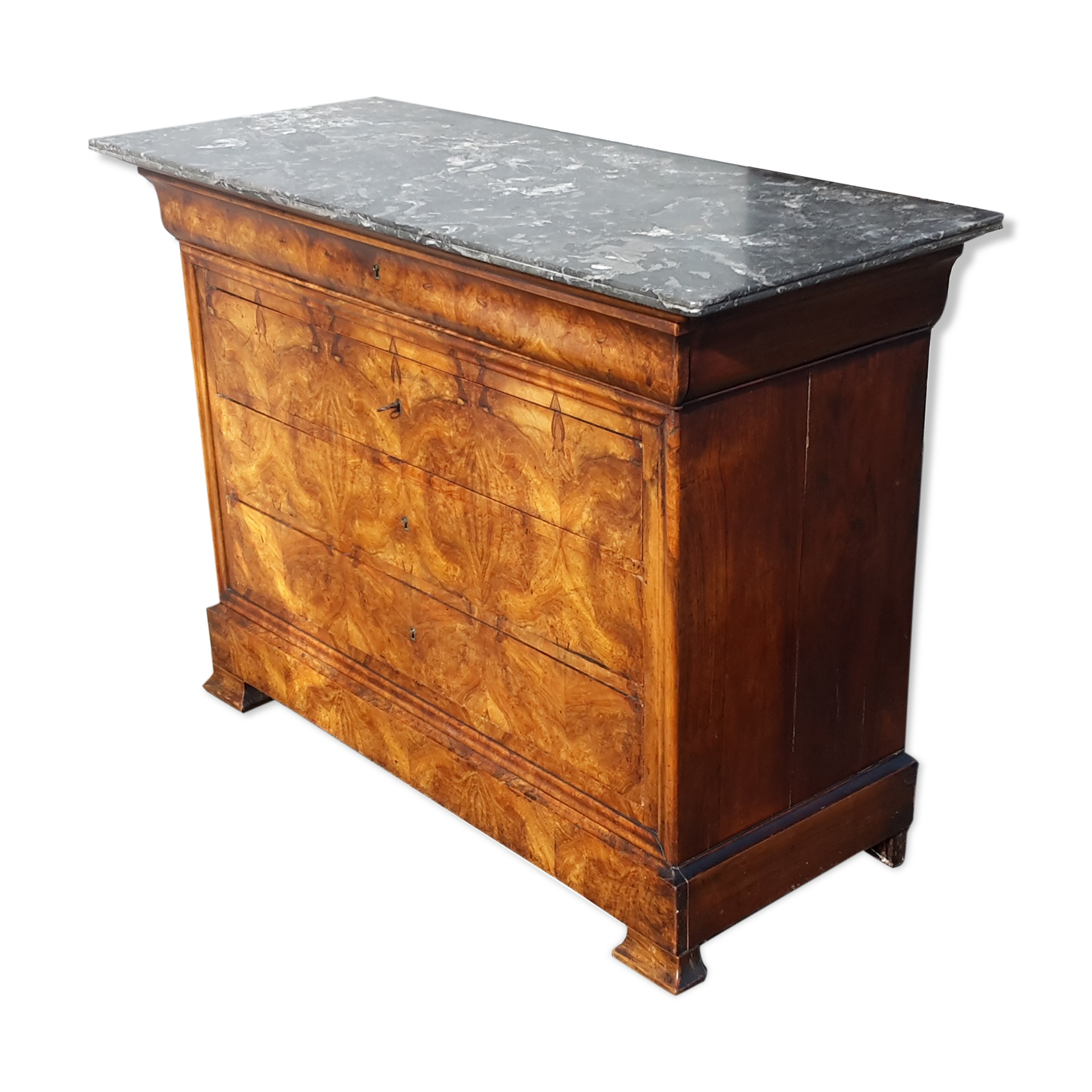 Louis Philippe chest of drawers in walnut bramble / st Anne's grey marble tray