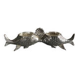 Salt and pepper shaker holder with a pair of fish in metal, Italian design