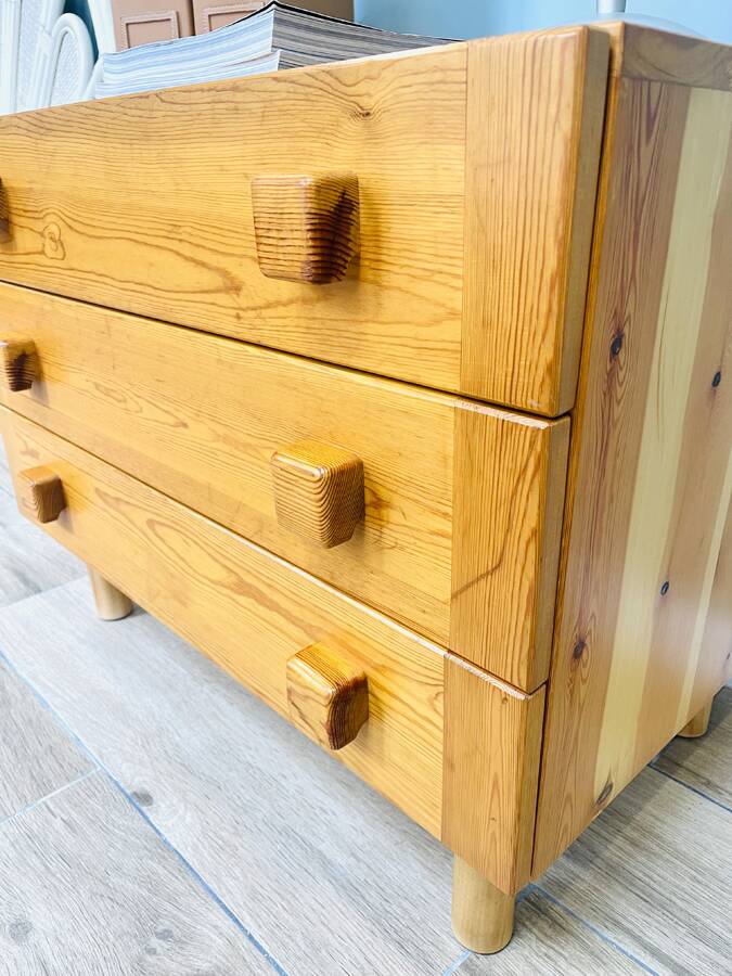 Brutalist pine chest of drawers, circa 1970.