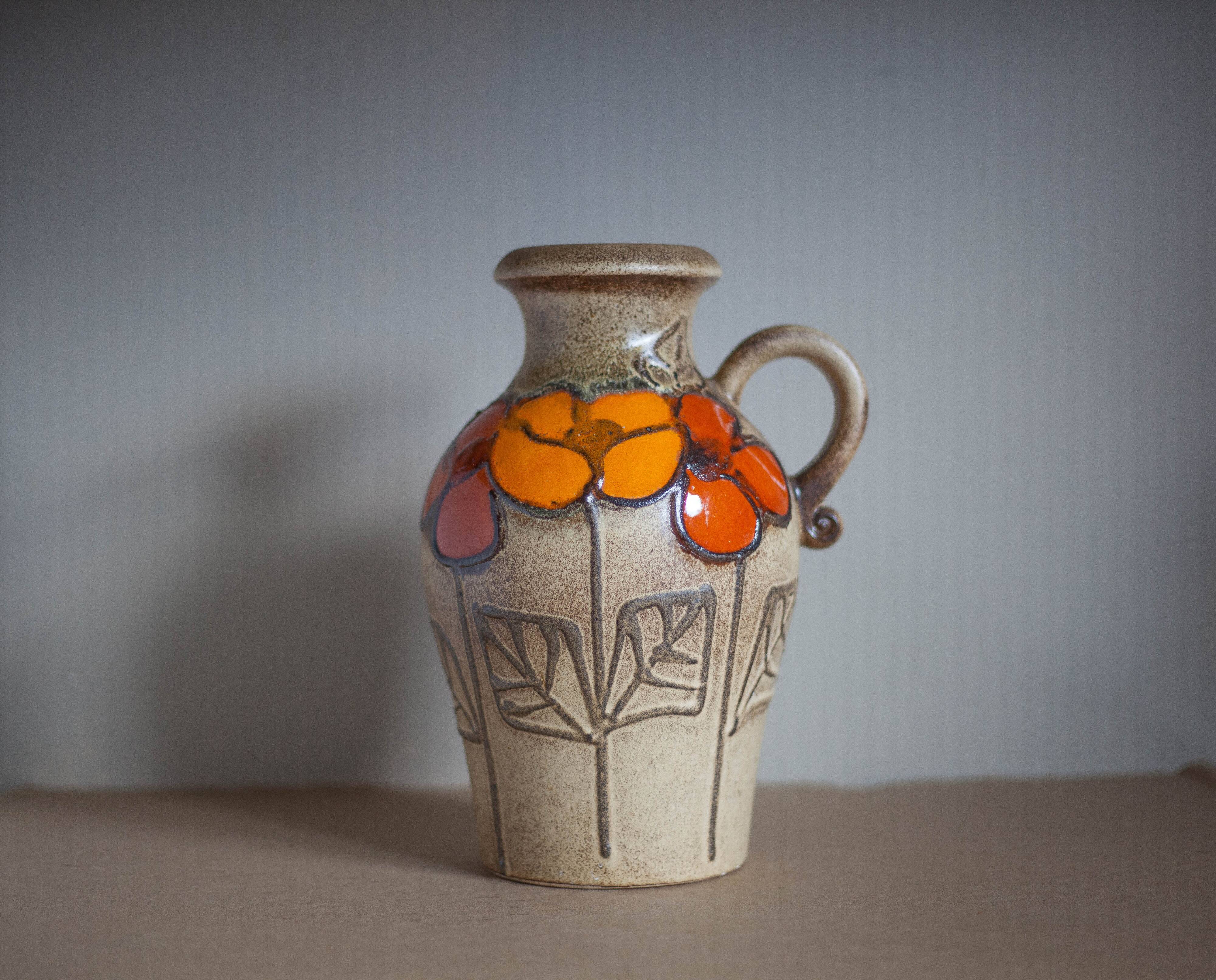 Scheurich ceramic vase Keramik West Germany, decorative vase, flower pot, handle vase, collectio