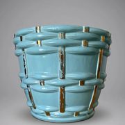 Saint-Clément cache-pot planter signed Blanche Letalle model 4086-000 in blue ceramic and gilding – 28 cm