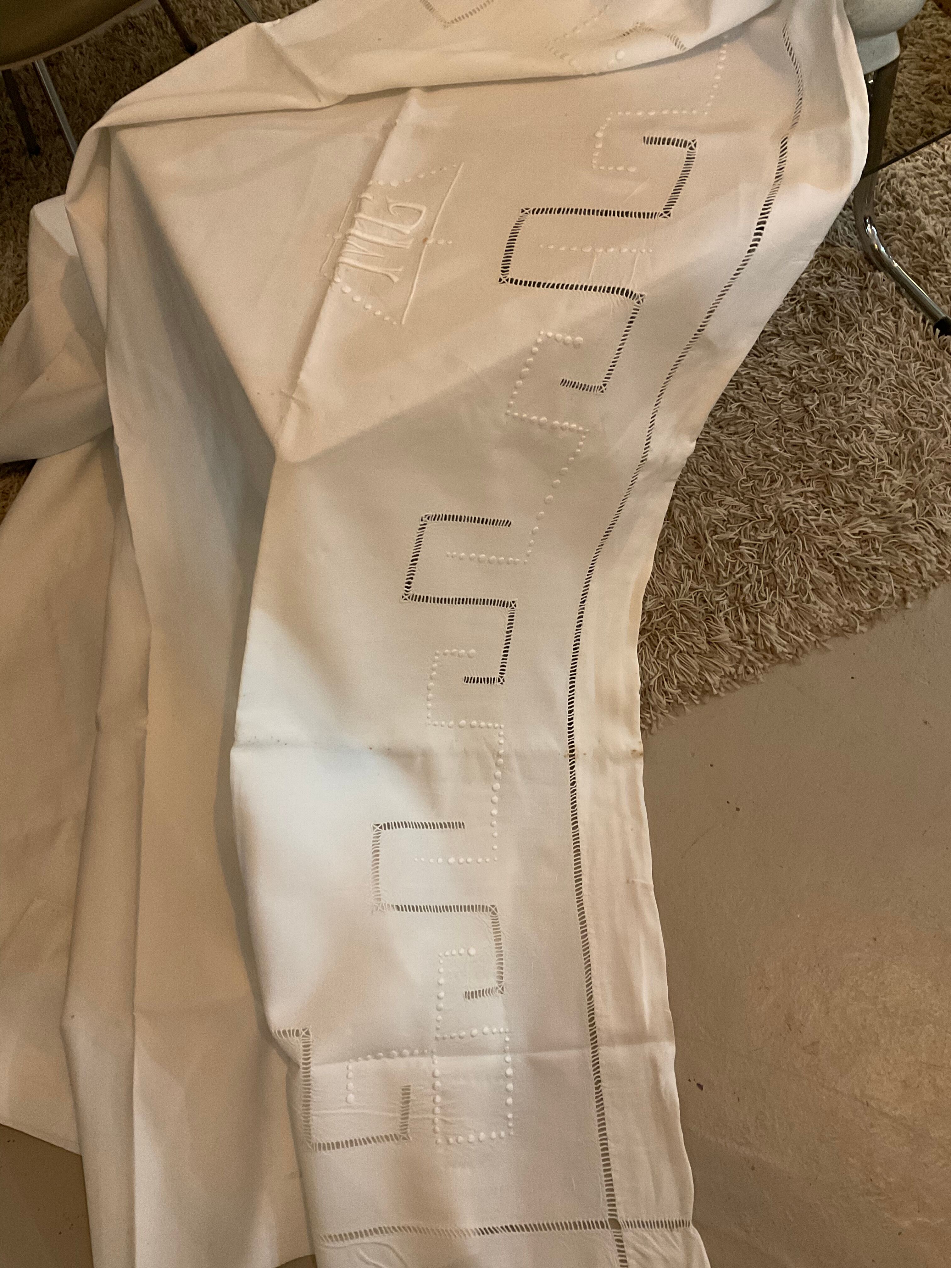 Old embroidered sheet.embroidered monogram MG.220x348