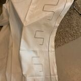 Drap brodé ancien, monogramme brodé MG, 220x348