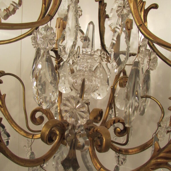 Lustre en bronze à pampilles Louis XV, Louis XVI