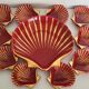 Proceram Aubagne service in red and gilded ceramic shell St Jacques 1950