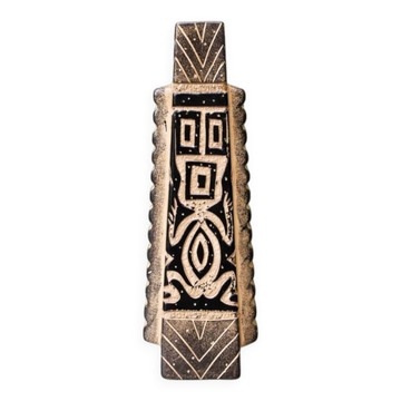 Modernist ceramic vase, signed, with incised geometric tribal decoration.