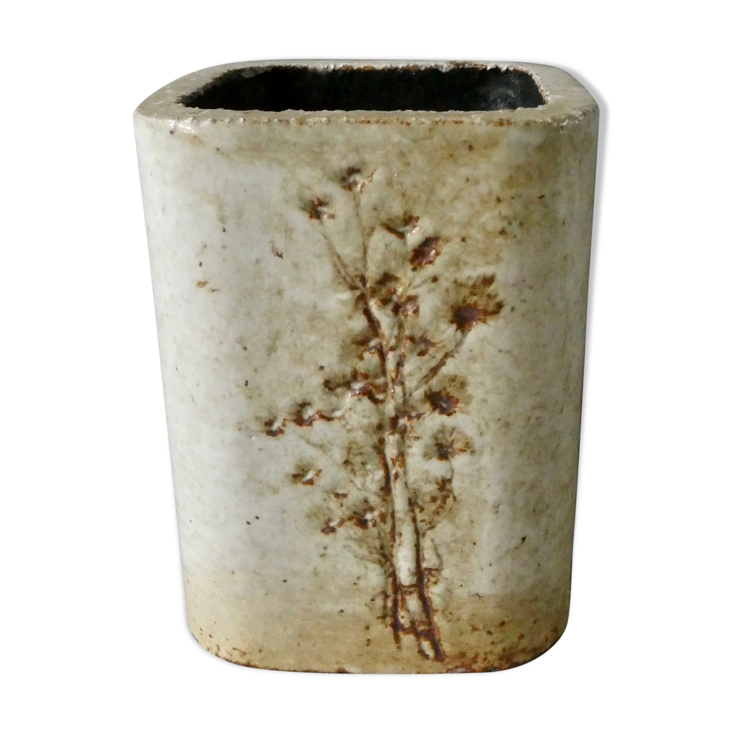 Vase en grès émaillé herbier Raymonde Leduc Vallauris