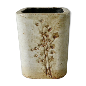 Enamel sandstone vase, herbarium, Raymonde Leduc, Vallauris