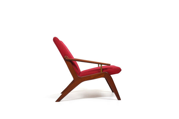 Fauteuil danois en teck et laiton des années 1960