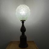 Large wood table lamp with frosted glass