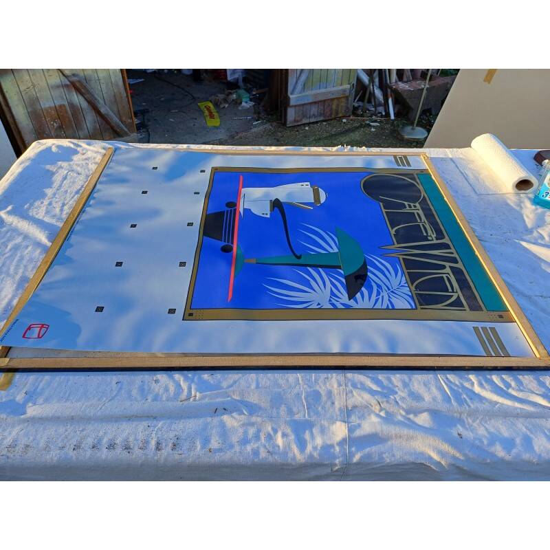 Screen-printed lithograph signed Charles Lepas 1980 Café Wien