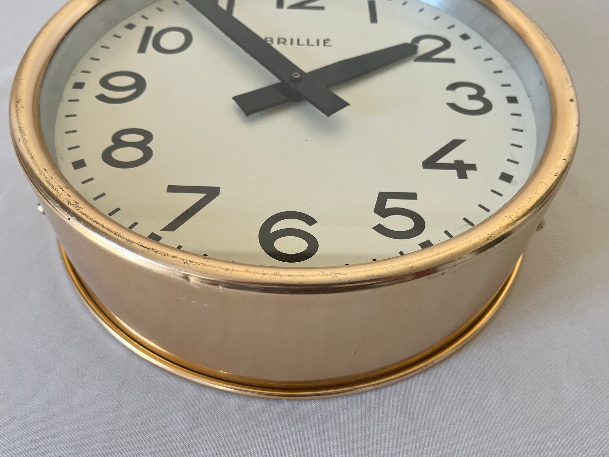 Gilded wall clock Brillié gold industrial pendulum station factory workshop 1960 26 cm