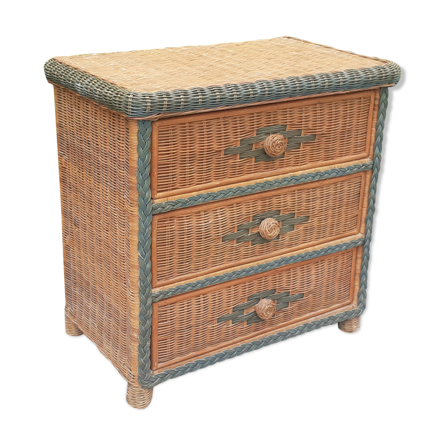 Chest of drawers 3 drawers in vintage rattan wicker