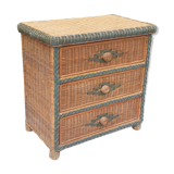 Chest of drawers 3 drawers in vintage rattan wicker