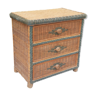 Chest of drawers 3 drawers in vintage rattan wicker