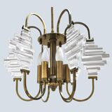 Ceiling lamp in brass and glass in the style of Angelo Brotto, 1950s.
