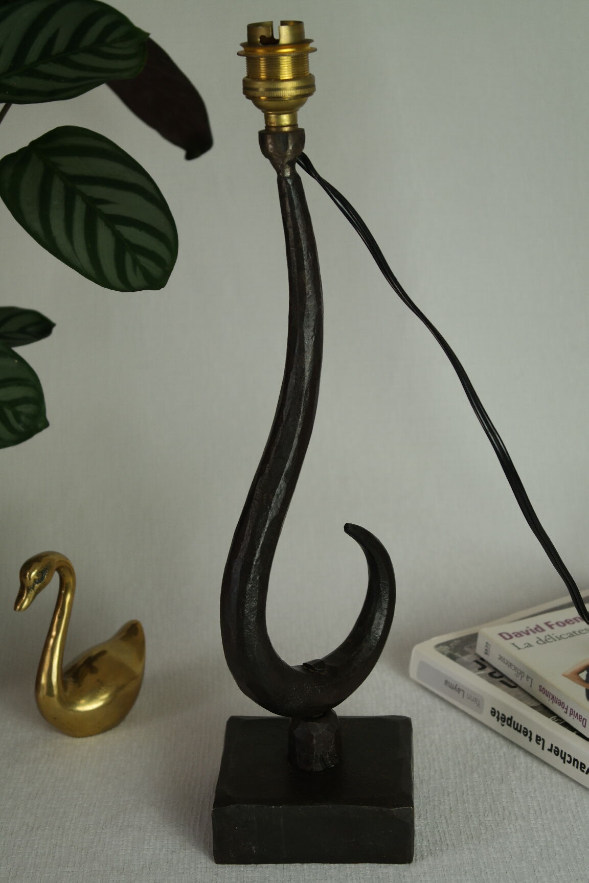 Vintage French Brutalist Iron Lamp Base