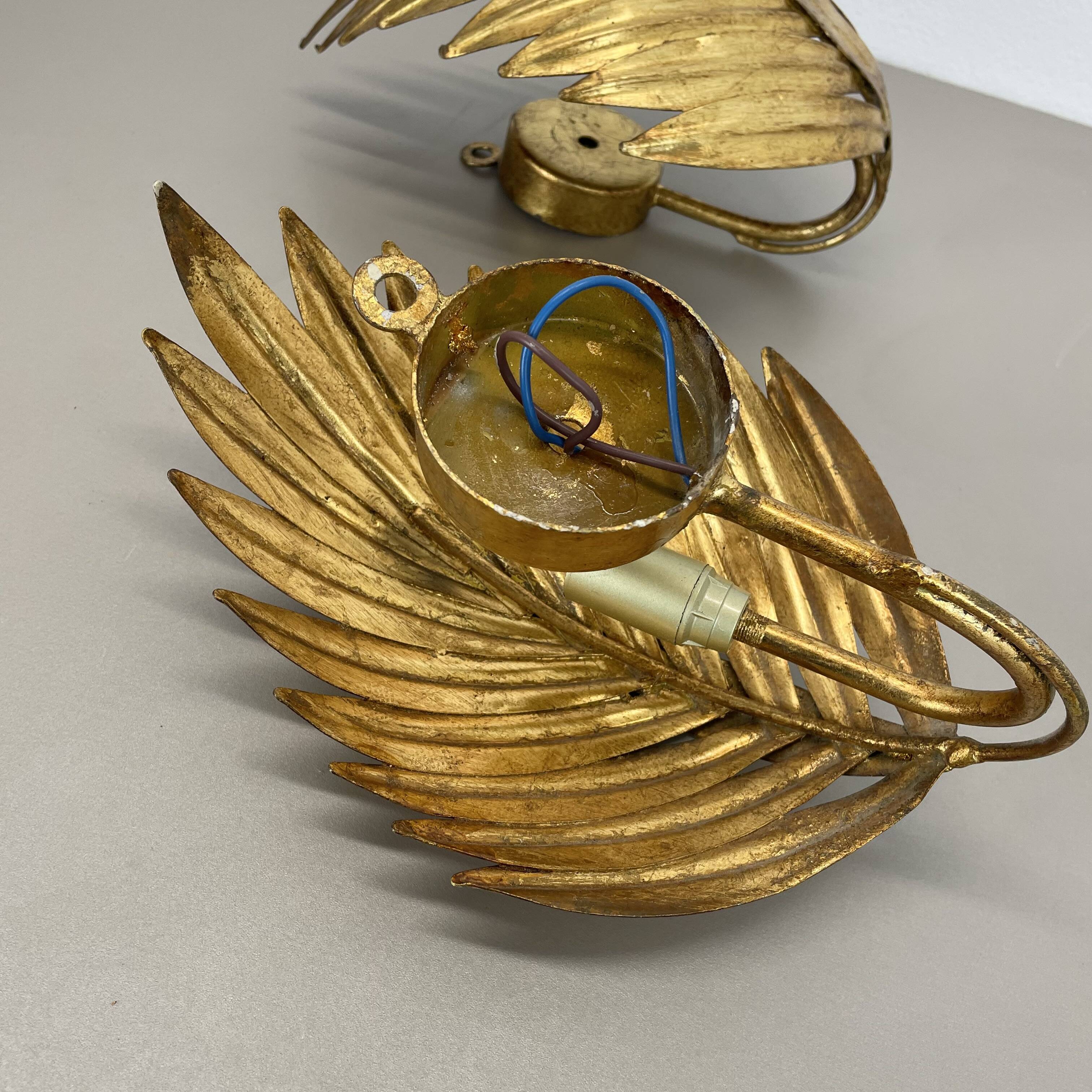 Set of 2 hans kögl style golden florentiner leaf wall light sconces, italy, 1980