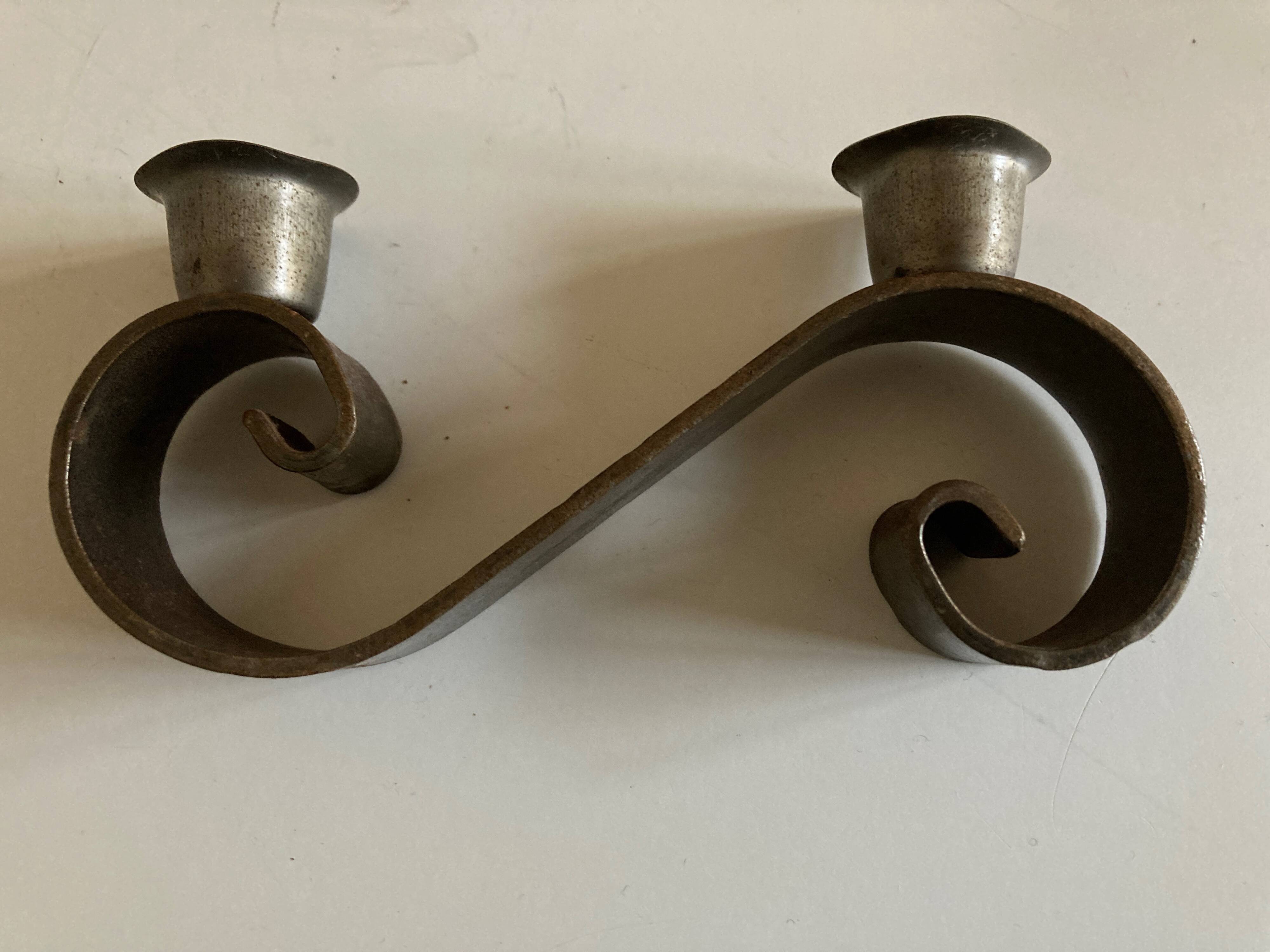 Pair of corrugated wrought iron candlesticks 1950