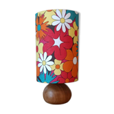 vintage wooden lamp, sixties flower power lampshade