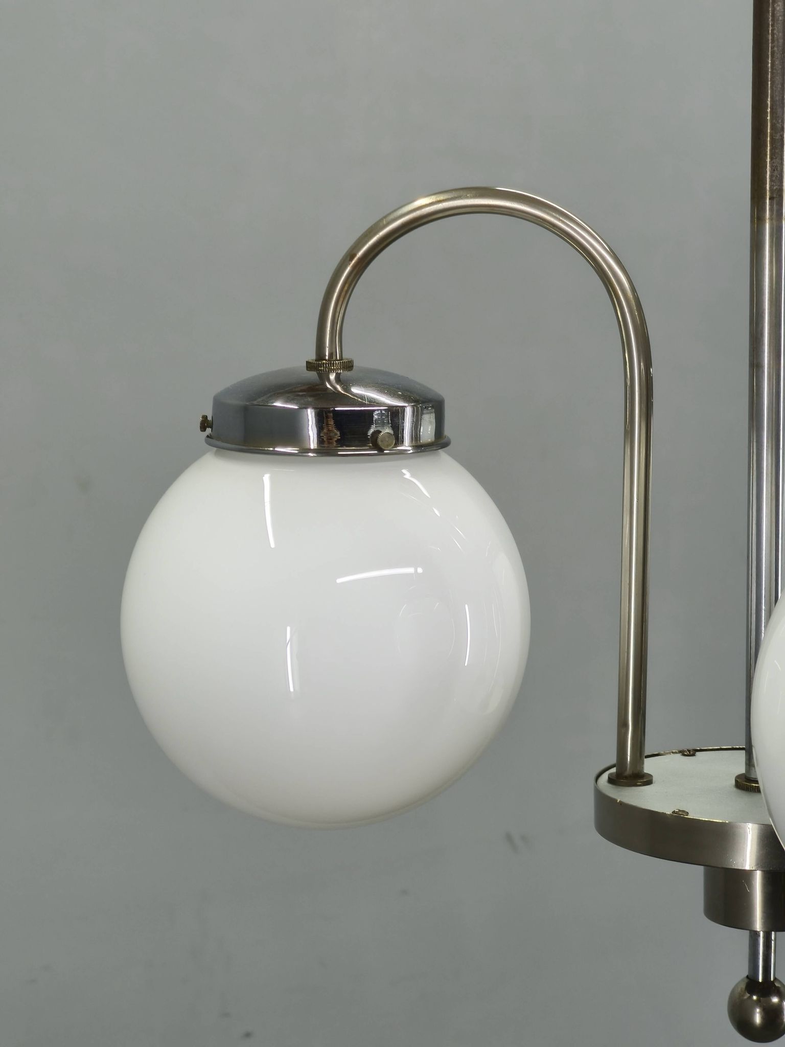1930s Czech Art Deco Chandelier with Three Opaline Glass Globes