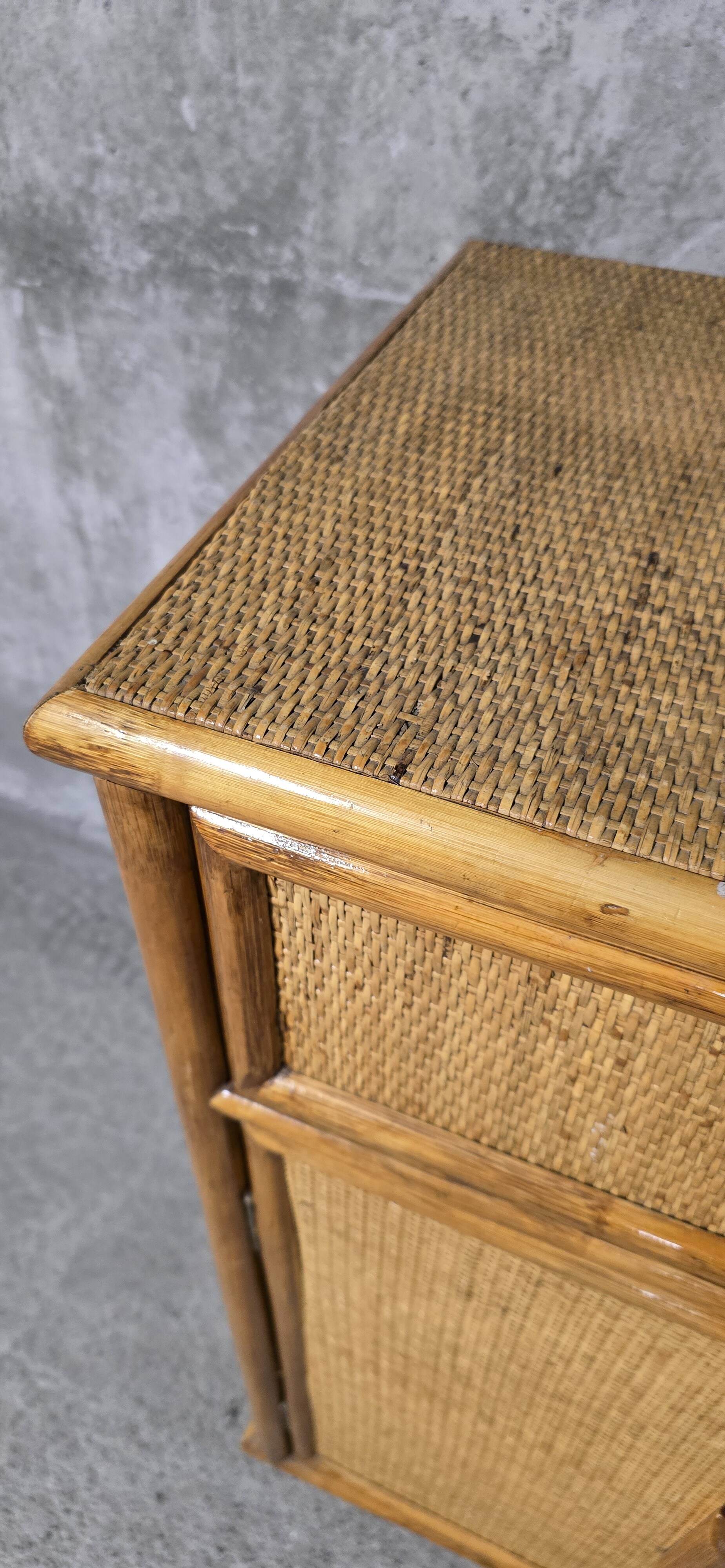 Buffet - Chest of drawers in woven rattan and vintage natural bamboo