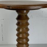 French Brutalist Wood Turned Wine Press Side Table in the style of Charles Dudouyt, France, 1940s
