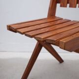 Pair of dejou chairs in solid pine, france 1950