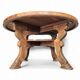 Table basse Mid-Century en bois massif et cuir cognac patiné