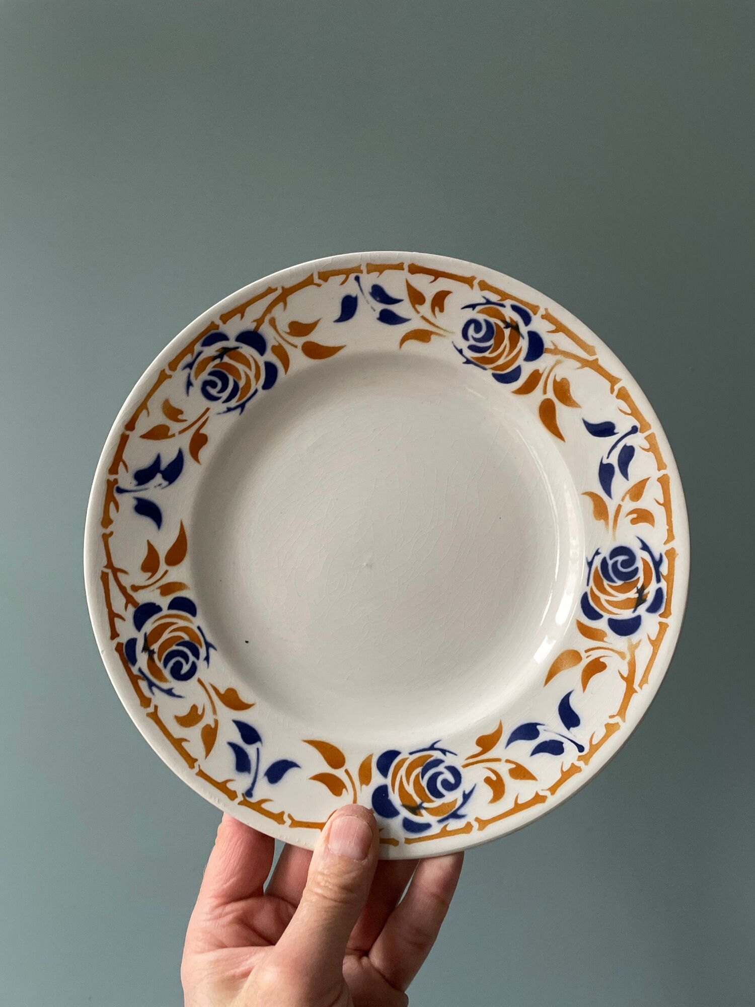 Set of 9 flat earthenware plates Terre de Fer Moulin des Loups, model "Dijon"