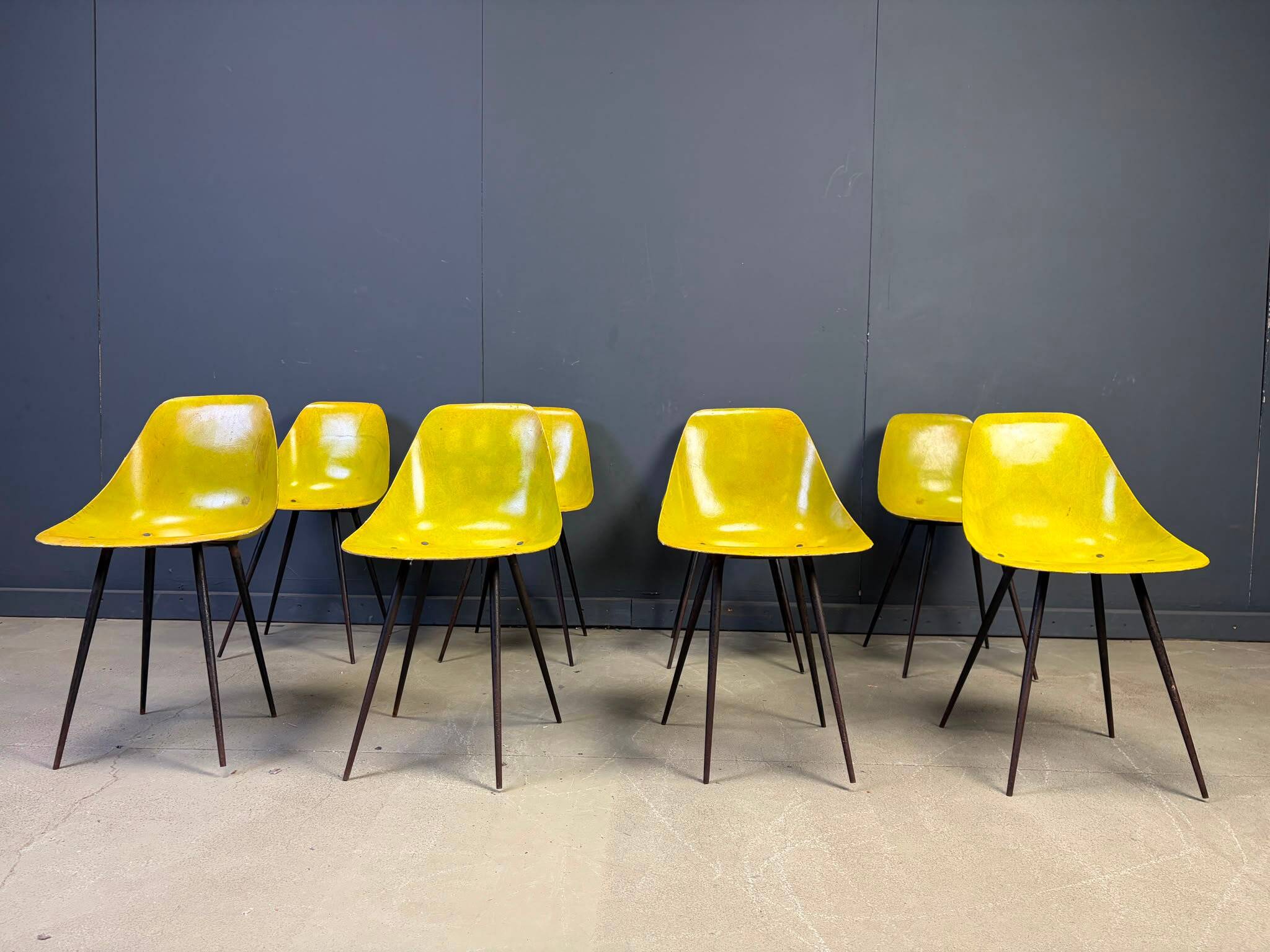 Mid-century fiberglass Coccinelle chairs by Rene Jean Caillette, 1950s - set of 8