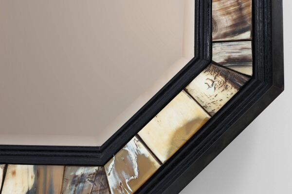 Miroir octogonal en laiton et corne avec corne par Anthony Redmile, Royaume-Uni vers 1980