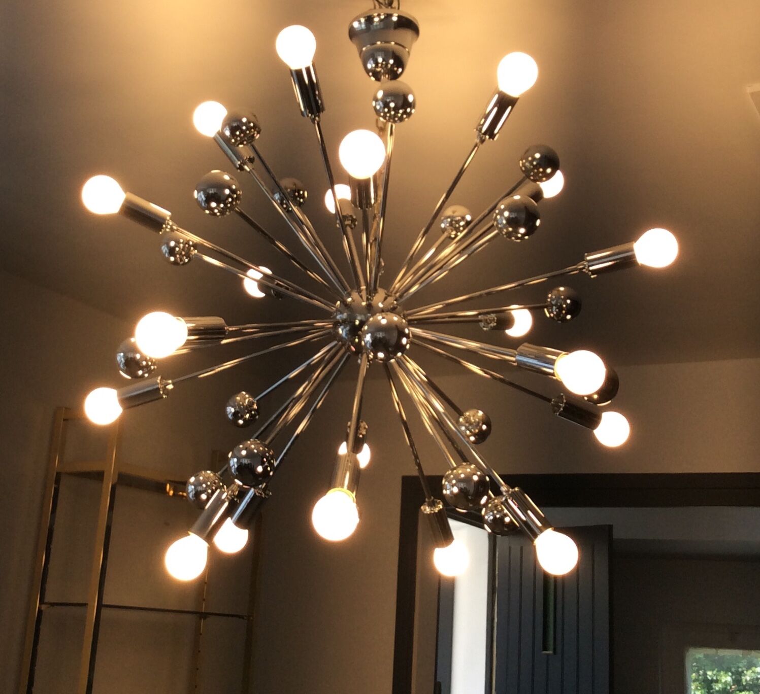 Sputnik XXL chandelier of the 60s-70s chrome metal 20 lamps
