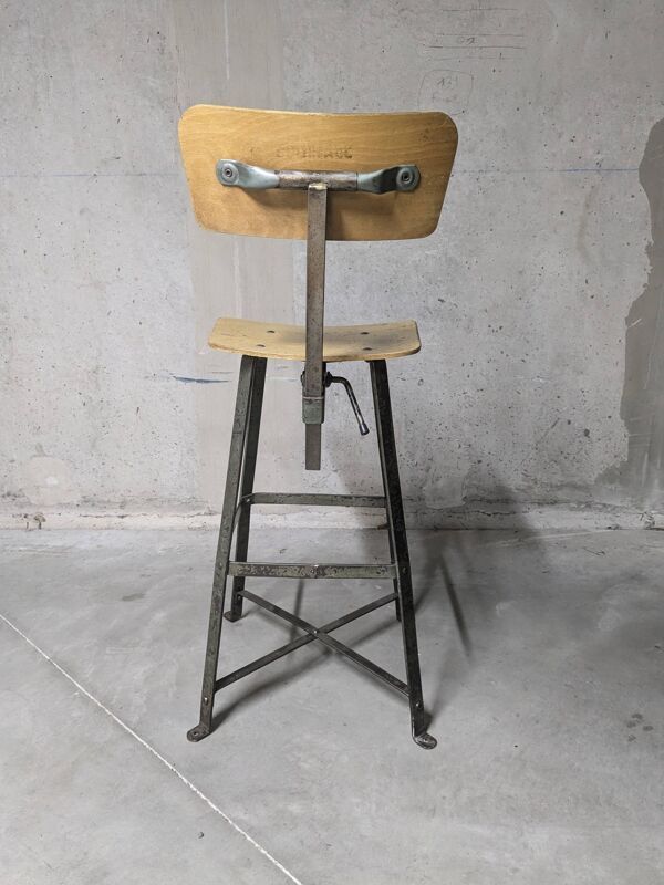 Chaise haute d'atelier Bienaise, chaise industrielle vintage