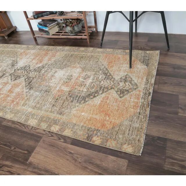 Turkish Orange Oushak Vintage Runner Orange 95x318