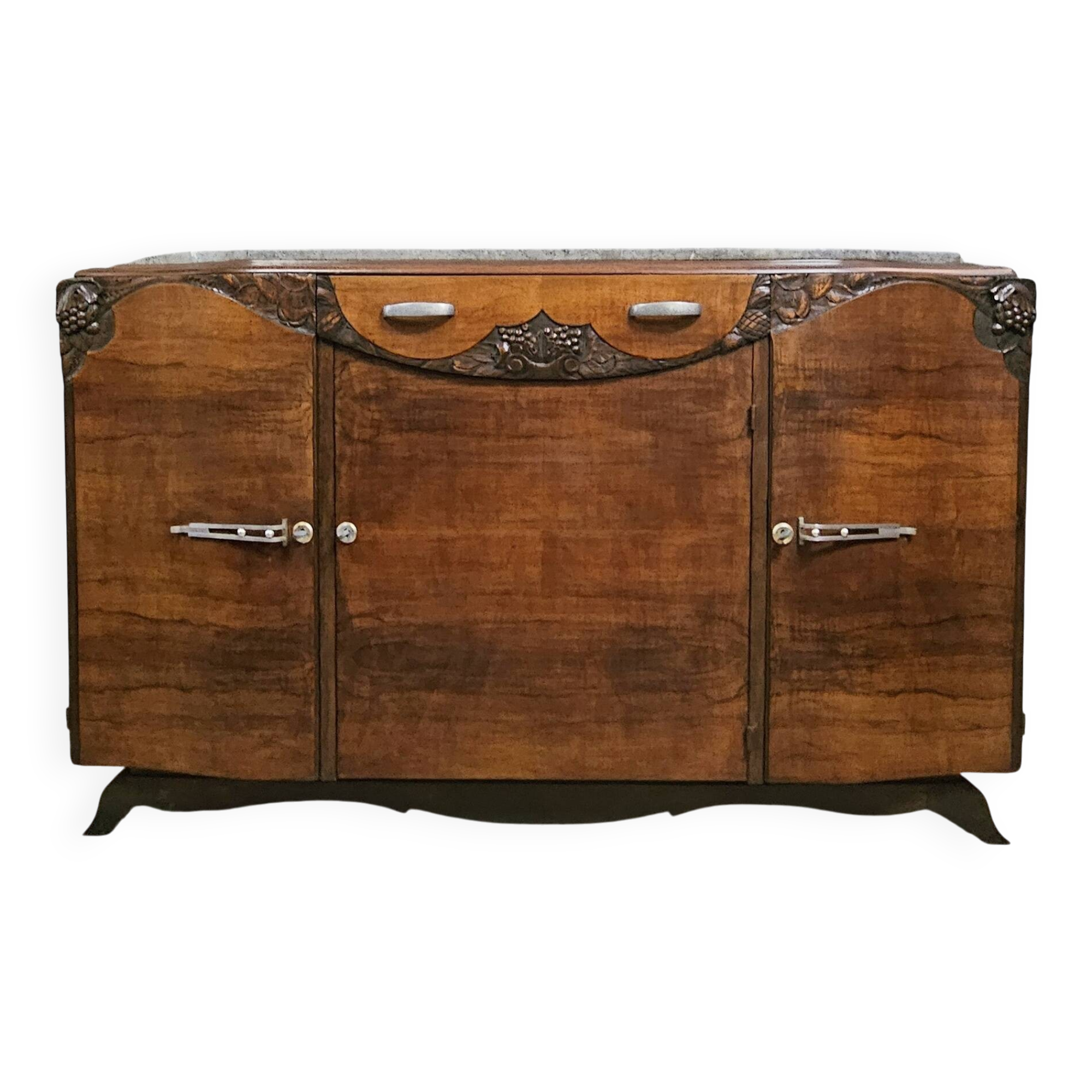 Sideboard in a row, Art Deco period, in mahogany.