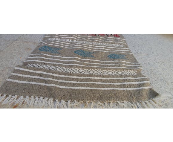 Traditional handmade Berber grey carpet in pure wool 110×70cm