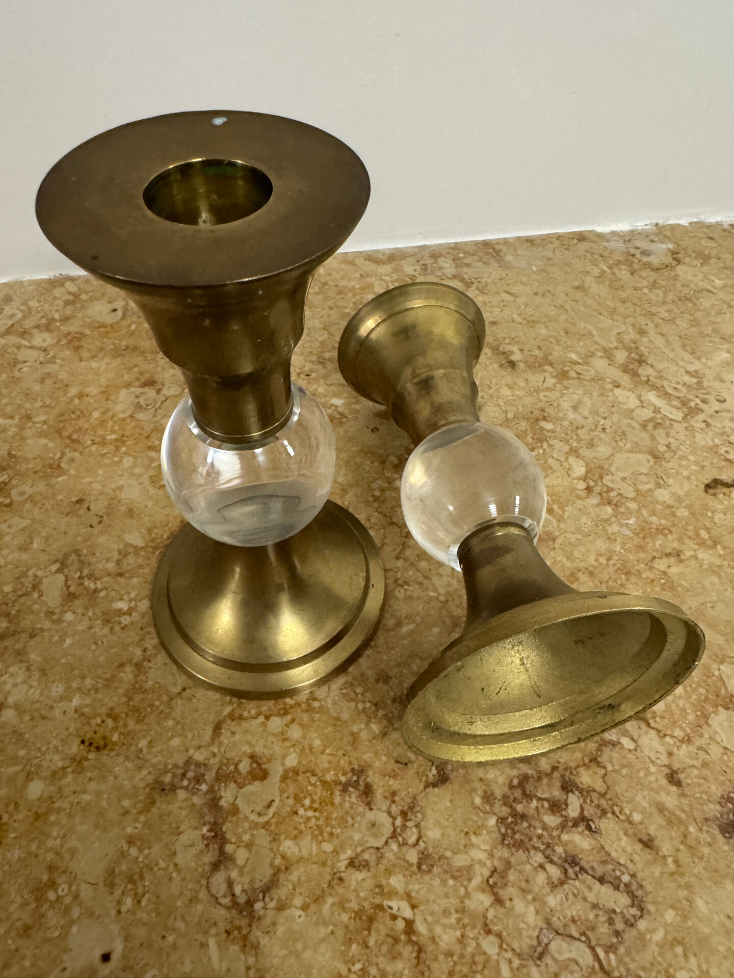 Bougeoirs laiton plexi années 70