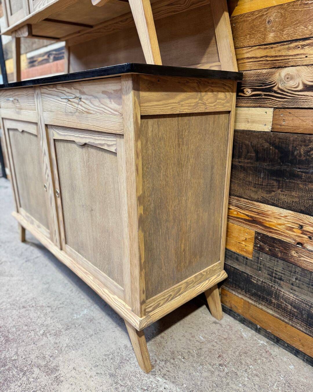 Small vintage wooden kitchen buffet from the 1960s.