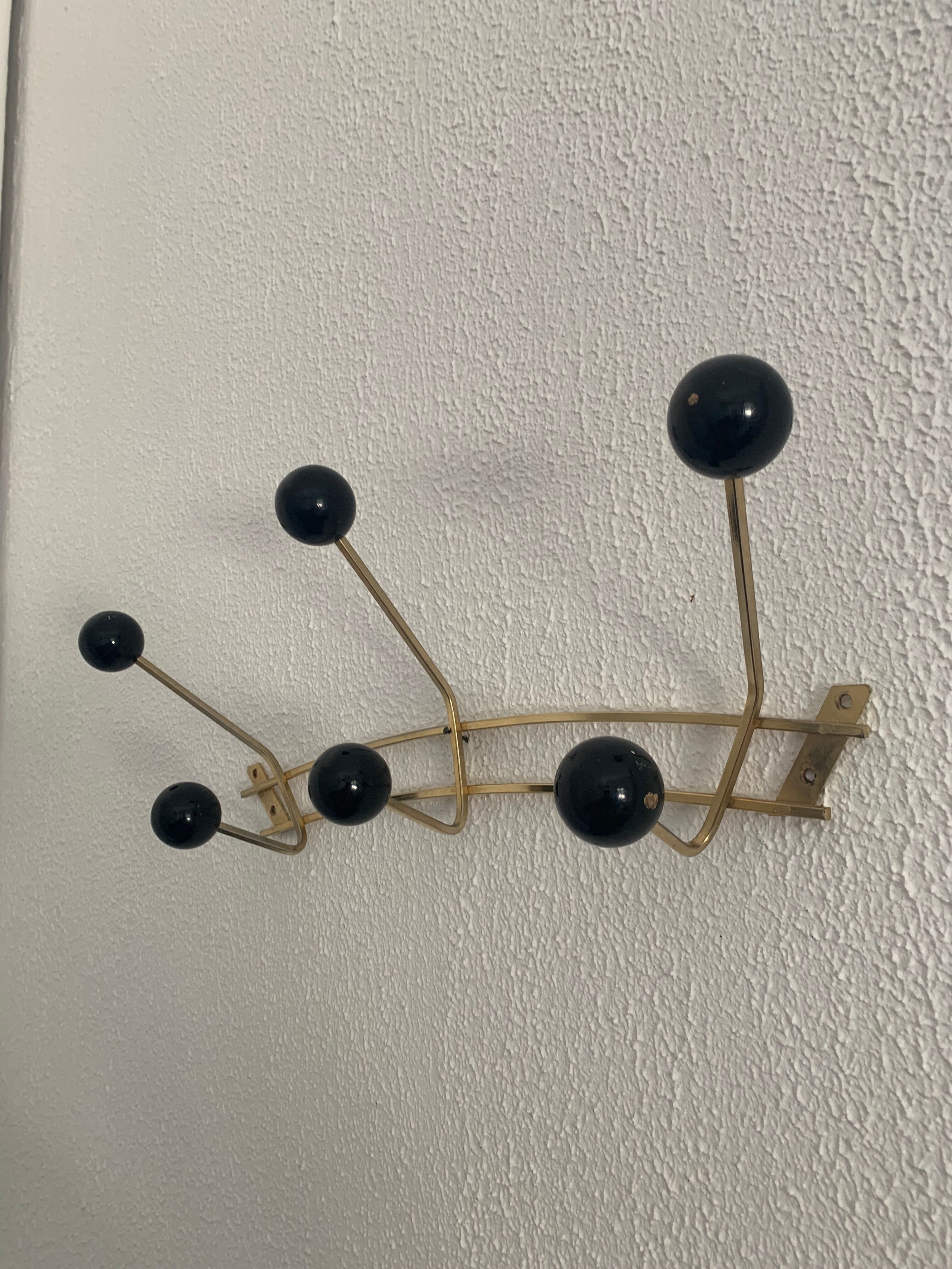 Vintage 1960 gold coat rack 6 hooks balls - 50 x 20 cm