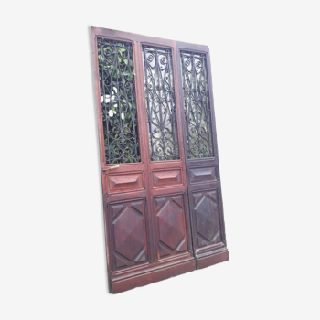 Porte d’entrée H233xL130cm XIX° vitrée chêne et grilles ancienne