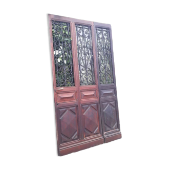 Porte d’entrée H233xL130cm XIX° vitrée chêne et grilles ancienne