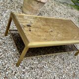 Table basse Hollywood regency en laiton et verre irisé vintage 70'S